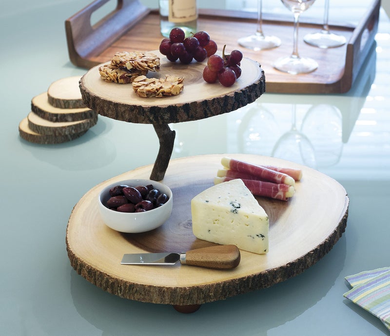 Lipper International Acacia 2-Tier Tree Bark Server for Meats, Cheeses, and Crackers,Acacia Tree Bark, 14"L x 14"W x 8"Th - Image 2